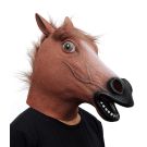 Side profile view of latex horse mask with visible teeth and mane