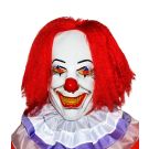 Adult evil clown latex mask with red frizzy hair and diamond eyes
