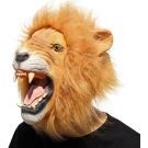 Adult overhead lion mask with roaring mouth and golden mane
