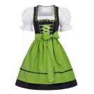 Black and lime green Bavarian dirndl costume with white puff-sleeve blouse