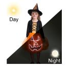Girls Light-Up Pumpkin Witch Costume Dress with Hat - LED Jack-O-Lantern Halloween Outfit - alternate view