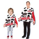 Novelty dairy box costume showing front panel with cartoon cow face graphic