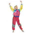 Hot pink 80s shell suit tracksuit with blue yellow and turquoise color blocking