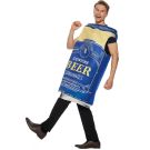 Close-up of beer can costume foam top with curved lid design and metallic silver base