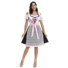 Pink dirndl beer maid dress with integrated lace apron and satin belt