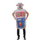 Adult robot costume with boxy tunic and control panel headpiece