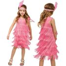 Girls Pink Flapper Costume - 1920s Gatsby Dress with Feather Headband - alternate view