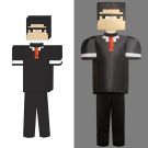 Retro gaming costume with rigid cubic mask and angular design