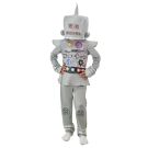 Kids silver robot costume with square hood and antenna