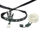 Adult 1920s Flapper Headband Bracelet Ring Set - Green Crystal Pearl Gatsby Accessories - alternate view 5