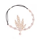 Flapper headband with adjustable elastic cord tie closure, rose gold finish