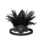 Black 1920s feather headband with Art Deco beaded centerpiece