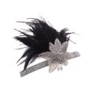 Adult 1920s Flapper Headband - Black Feather Gatsby Headpiece with Pearl Dangles - alternate view