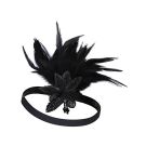 Black feather flapper headband with beaded leaf ornament side view