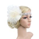 White 1920s flapper feather headband with rhinestone jeweled band and ostrich plumes