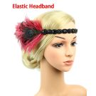 Adult stretch-fit flapper headband showing beaded forehead panel and feather cluster detail