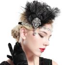 Adult 1920s Flapper Headband - Black Feather & Crystal Gatsby Headpiece - alternate view 5
