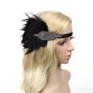 Adult 1920s flapper headband with black feather plume and silver beaded Art Deco centerpiece