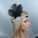 Great Gatsby headpiece with vertical black feather plume and crystal embellishment