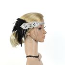 Adult 1920s Flapper Headband with Feather & Rhinestone Chain Drape - alternate view 2