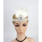 Close-up of Great Gatsby style headband centerpiece with teardrop jewel and art deco crystal motif