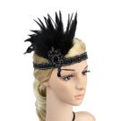 Adult 1920s Black Feather Flapper Headband with Crystal Medallion - alternate view