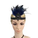 Adult 1920s Flapper Headband - Navy Blue Feather Gatsby Headpiece - alternate view