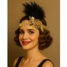Women's Gold 1920s Flapper Headband with Black Feather - Art Deco Gatsby Accessory - alternate view
