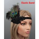 Adult 1920s Flapper Headband with Peacock Feathers - Black Art Deco Gatsby Headpiece - alternate view