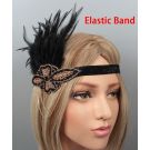 Art Deco beaded appliqué detail on black elastic Gatsby headband