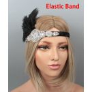 Black flapper headband with silver rhinestone appliqué and ostrich feather plume for 1920s Gatsby parties