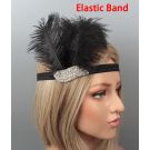 Black 1920s flapper headband with ostrich feather plume and rhinestone Art Deco panel