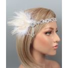 Womens 1920s Flapper Headband - Silver Crystal Gatsby Fascinator with Feather - alternate view 3