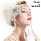Adult 1920s Flapper Headband - Silver Rhinestone Gatsby Feather Headpiece - alternate view 6