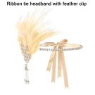 Adult 1920s Flapper Headband Champagne Gold Feather Crystal Pearl - alternate view 8