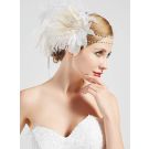 Womens 1920s Gatsby Feather Headpiece - Ivory Flapper Headband with Crystal Beading - alternate view 2