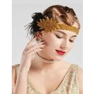 Adult Gold Flapper Headband with Black Feather - 1920s Gatsby Headpiece - alternate view 5