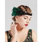 Emerald green feather cluster on Art Deco beaded headband for Gatsby party