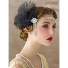 Adult 1920s Feather Headband - Black Ostrich Plume Flapper Headpiece with Rhinestone Tassel - alternate view
