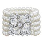 Wide pearl bracelet with Art Deco crystal brooch for Gatsby costume