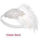 Adult white feather 1920s flapper headband with Art Deco rhinestone centerpiece
