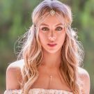Bridal forehead accessory silver rhinestone head chain goddess style