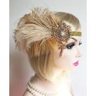 Adult 1920s Flapper Headband with Peacock Feathers and Pearl Drop - alternate view 2