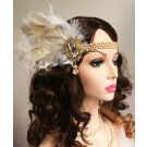 Adult 1920s Gold Feather Headband - Flapper Gatsby Crystal Headpiece - alternate view