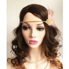Gold Art Deco brooch centerpiece with clear rhinestones on elasticated headband