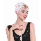 Womens vintage bridal hair clip with white feathers and mesh face veil