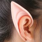Pale pink rubber elf ear prosthetics with pointed tips and realistic skin-tone gradient