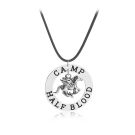 Greek mythology camp necklace with antique silver pegasus pendant on black cord