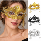 Adult Venetian masquerade eye mask with cut-out filigree and rhinestone accents