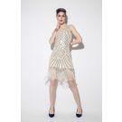 Womens gatsby style flapper dress with beaded art deco pattern and fringe hem